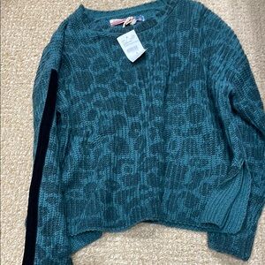 Anthropologie Teal Leopard Print Sweater